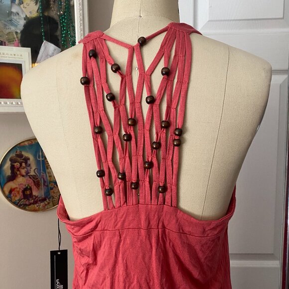 WILLI SMITH Coral Beaded Fishnet Crochet Racerback Y2K Tunic Tank *LARGE* - Picture 5 of 6